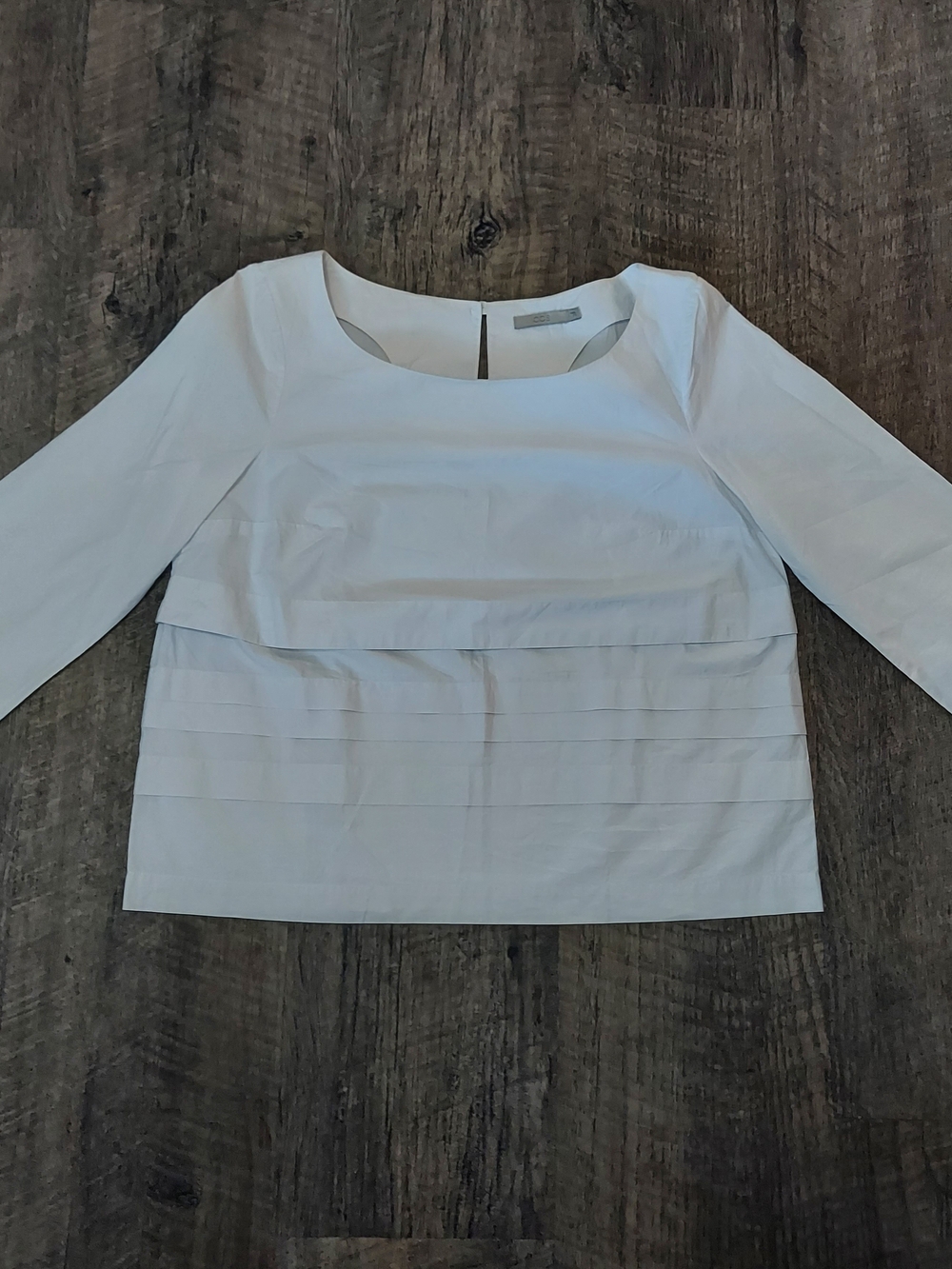 COS Women's White Pleated Panel Scoop Neck 3/4 Sleeve Cotton Blouse - Picture 3 of 8
